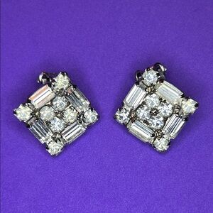 Albert Weiss Vintage Silver and Crystal Clip On Earrings